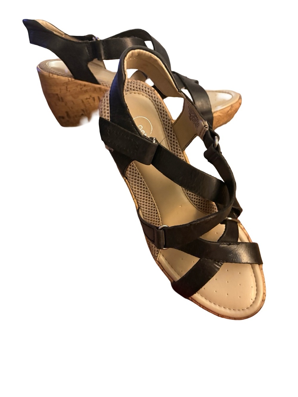 Easy Spirit Black Strappy Cork Wedge Sandals
